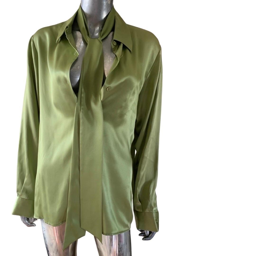 Saks Fifth Avenue Pistachio Green Silk Blouse w/Scarf Size 14 5