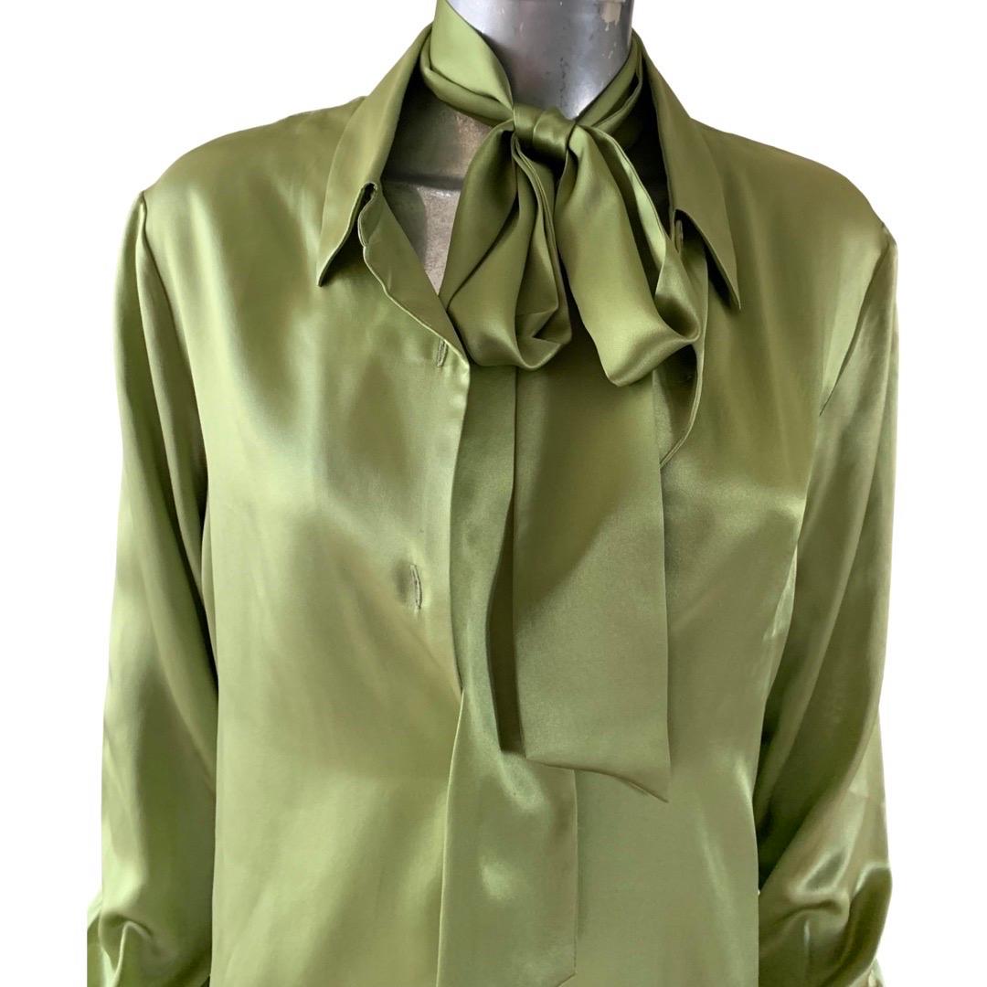 Women's Saks Fifth Avenue Pistachio Green Silk Blouse w/Scarf Size 14