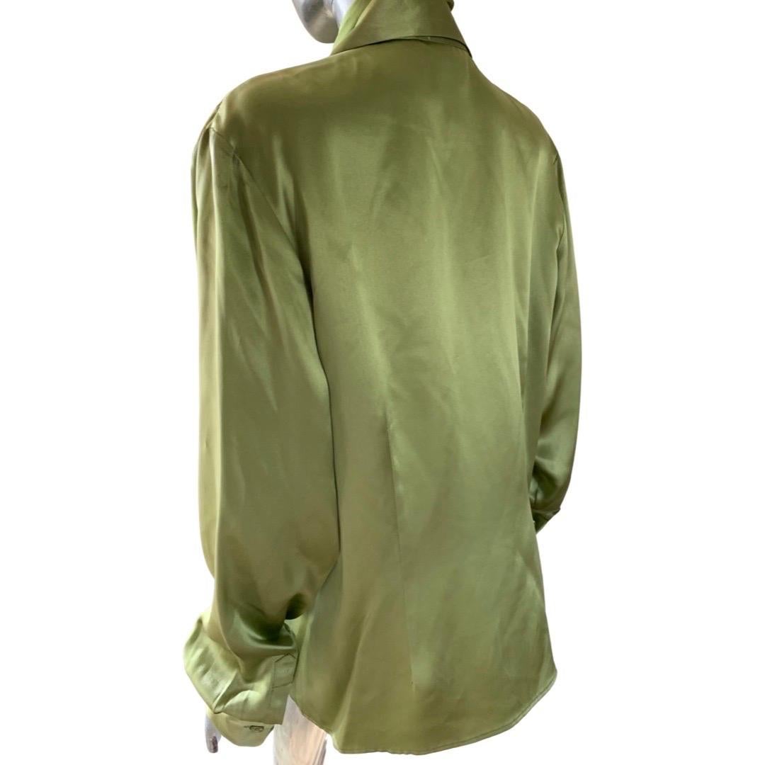 Saks Fifth Avenue Pistachio Green Silk Blouse w/Scarf Size 14 1