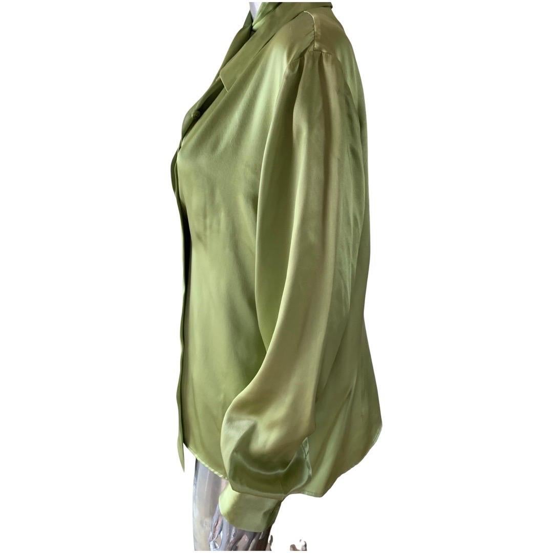 Saks Fifth Avenue Pistachio Green Silk Blouse w/Scarf Size 14 2