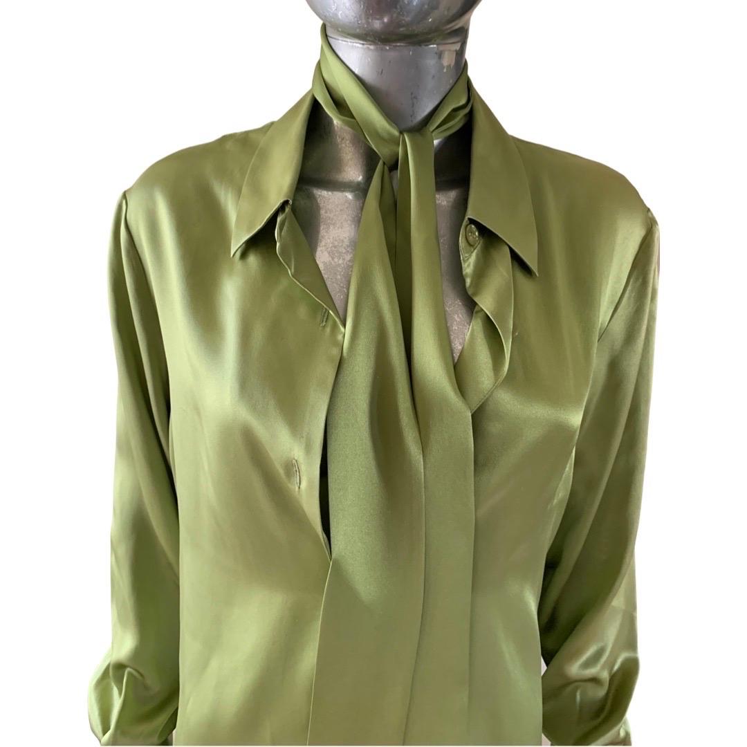 Saks Fifth Avenue Pistachio Green Silk Blouse w/Scarf Size 14 3