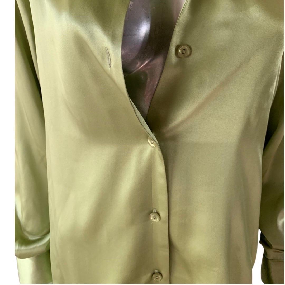 Saks Fifth Avenue Pistachio Green Silk Blouse w/Scarf Size 14 4