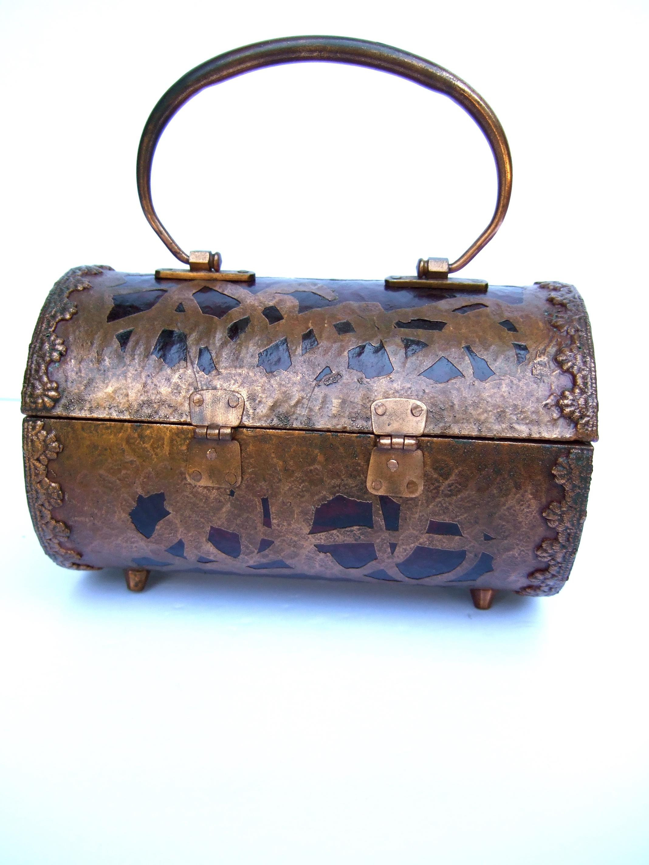 Saks Fifth Avenue Rare Copper Metal Lucite Cylinder Handbag c 1960s 2