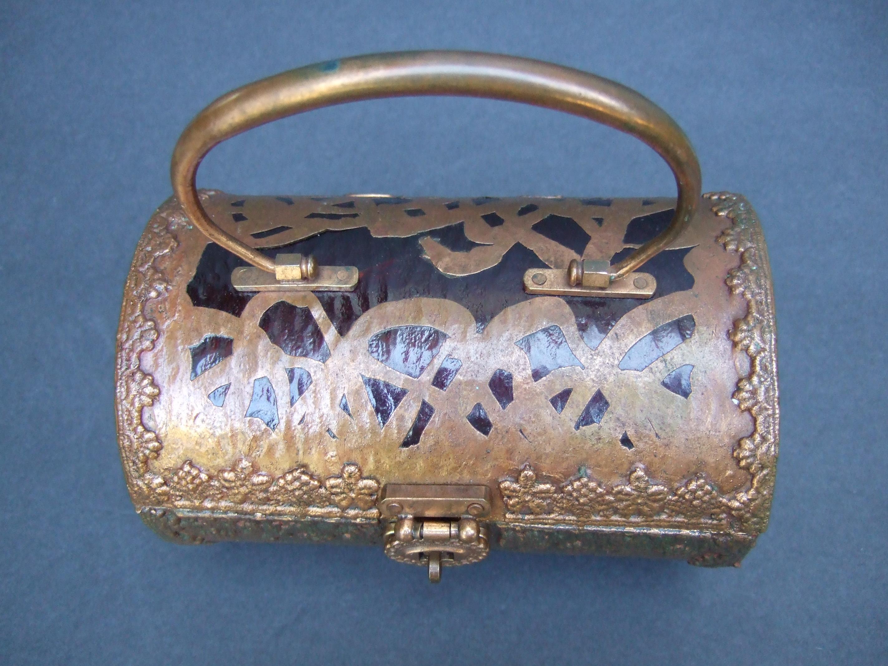 Saks Fifth Avenue Rare Copper Metal Lucite Cylinder Handbag c 1960s 7