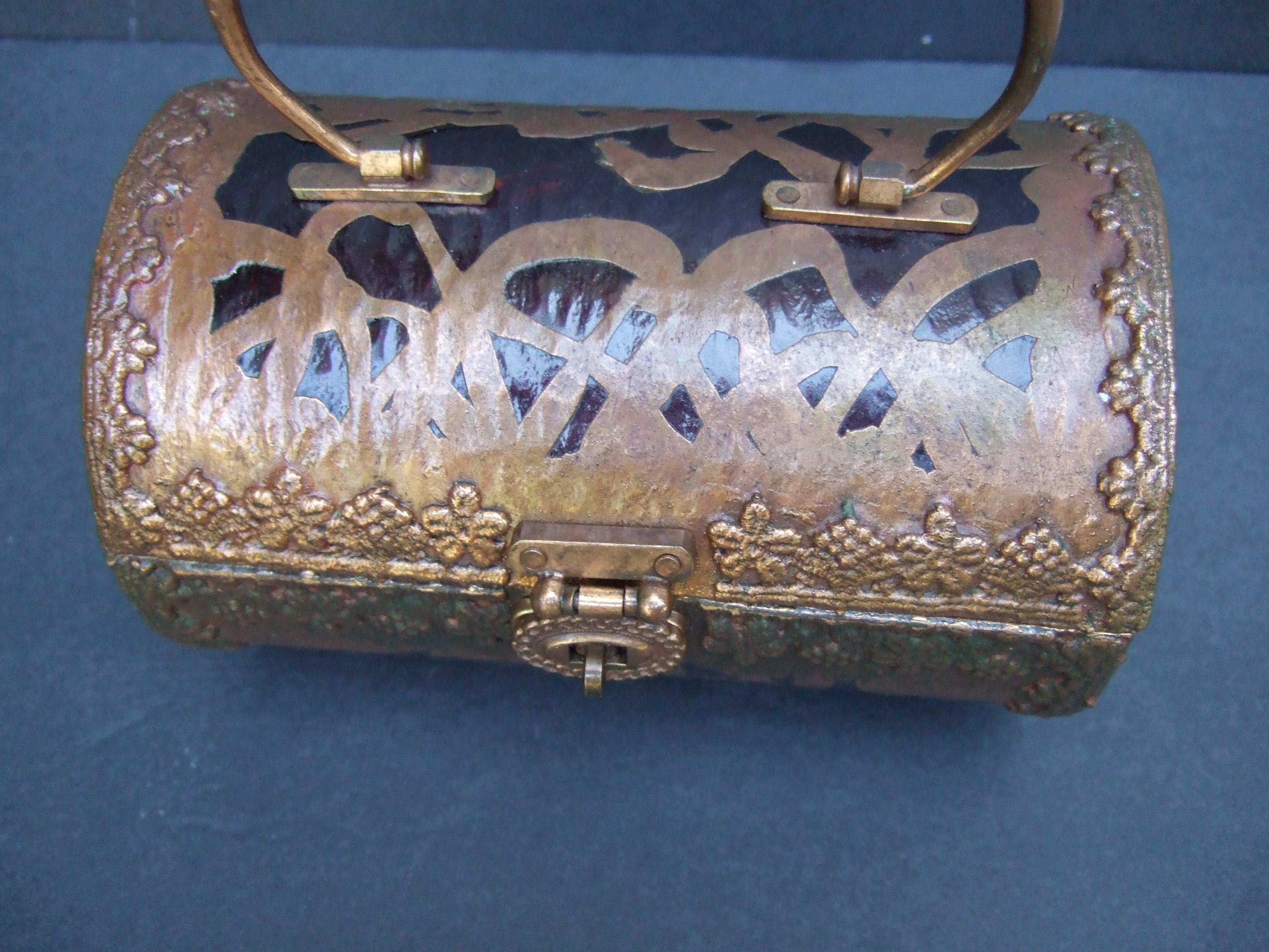 Saks Fifth Avenue Rare Copper Metal Lucite Cylinder Handbag c 1960s 8