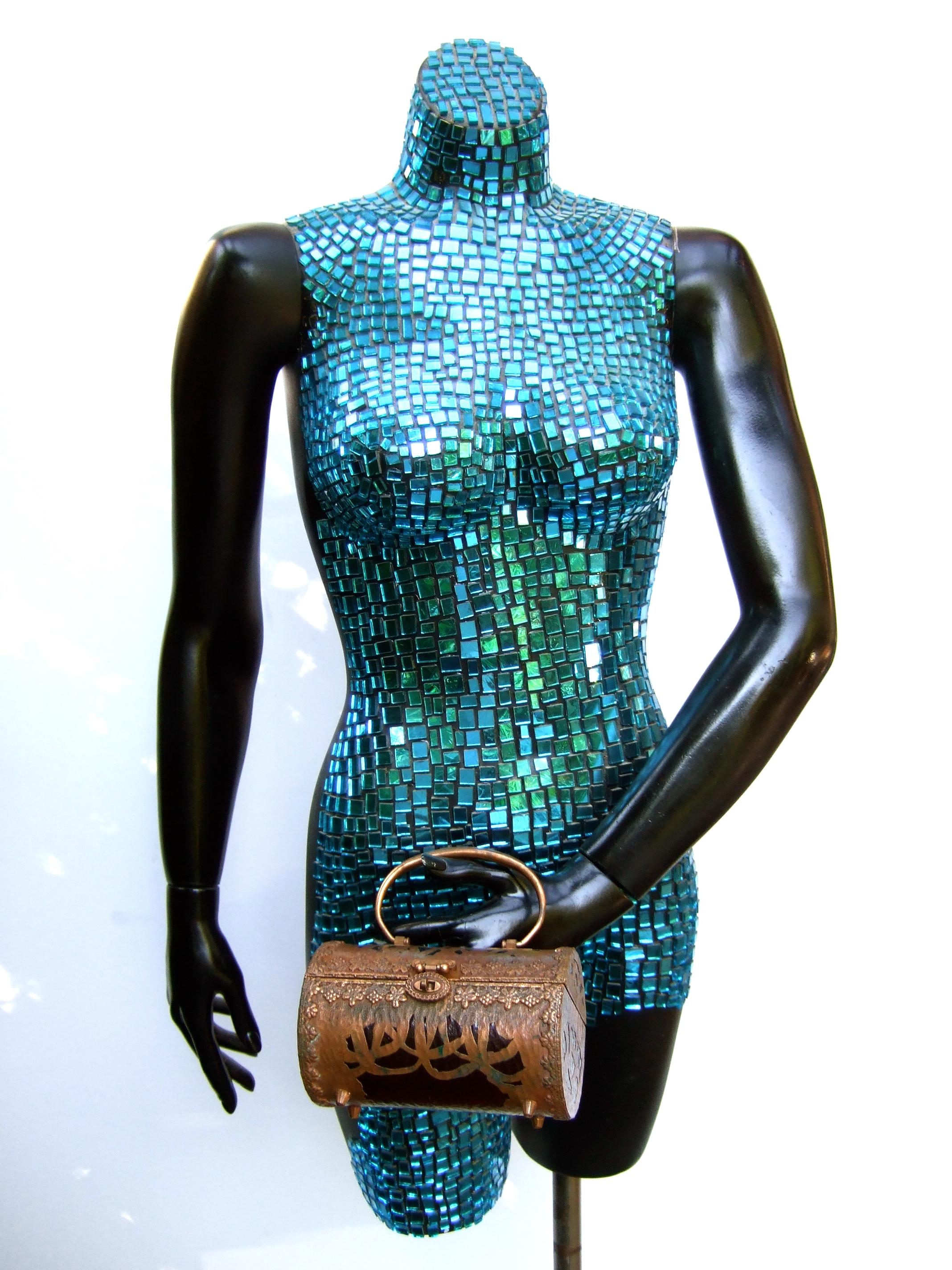 Saks Fifth Avenue Rare Copper Metal Lucite Cylinder Handbag c 1960s 9