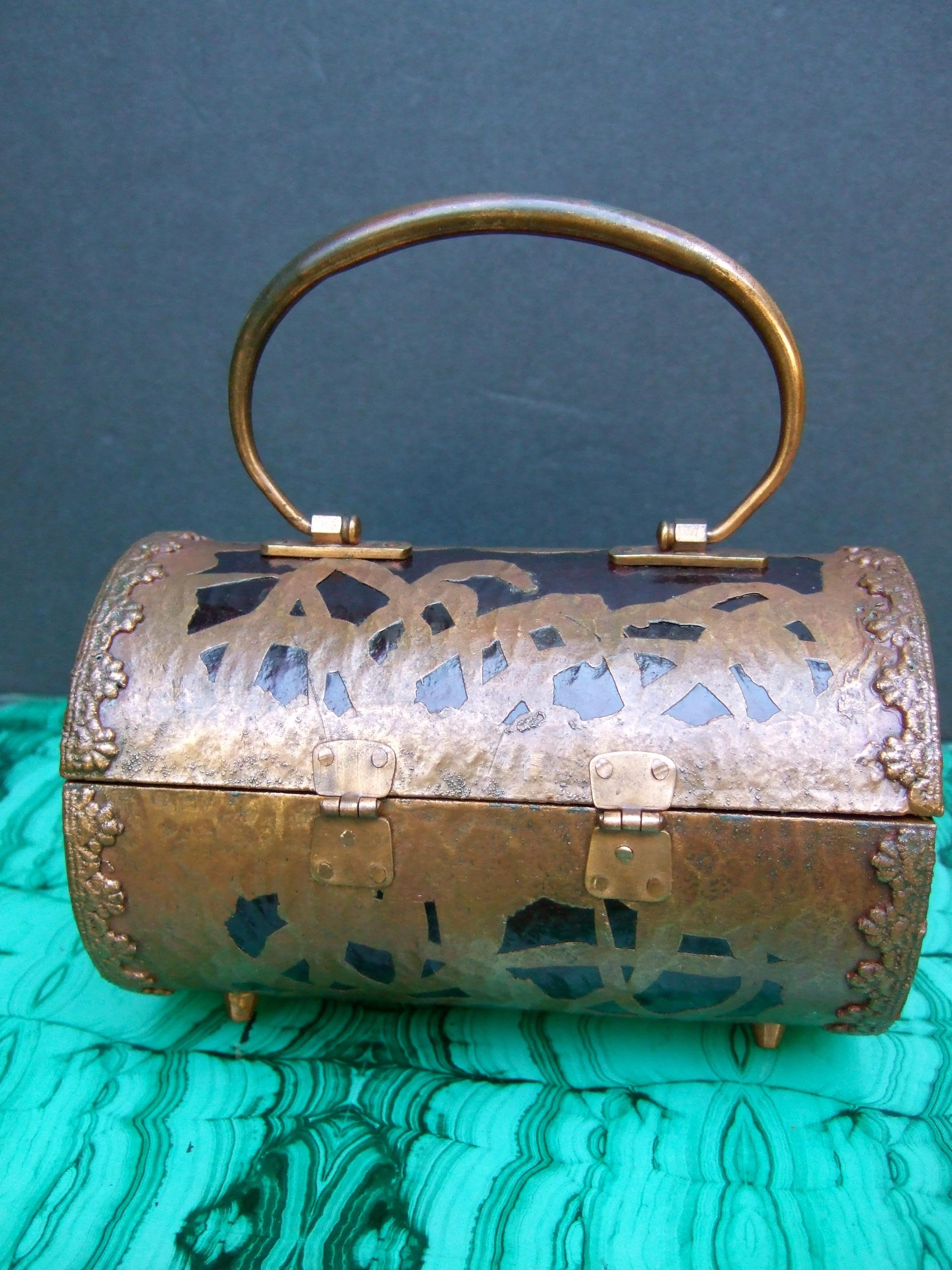 Saks Fifth Avenue Rare Copper Metal Lucite Cylinder Handbag c 1960s 10