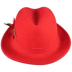 SAKS FIFTH AVENUE Red Felt Contrast Stitch Fedora