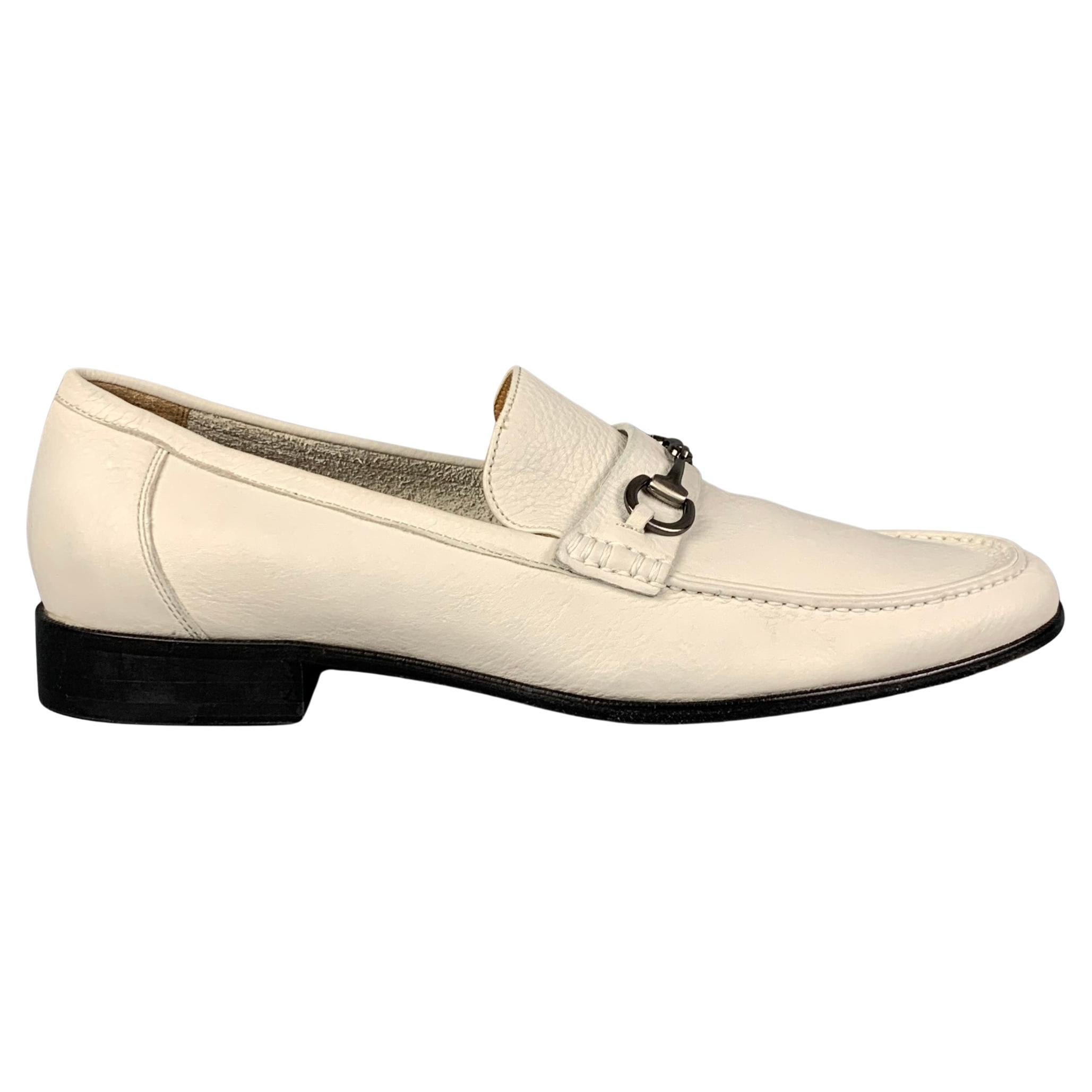SAKS FIFTH AVENUE Size 11 White Leather Horse Bit Slip On Loafers