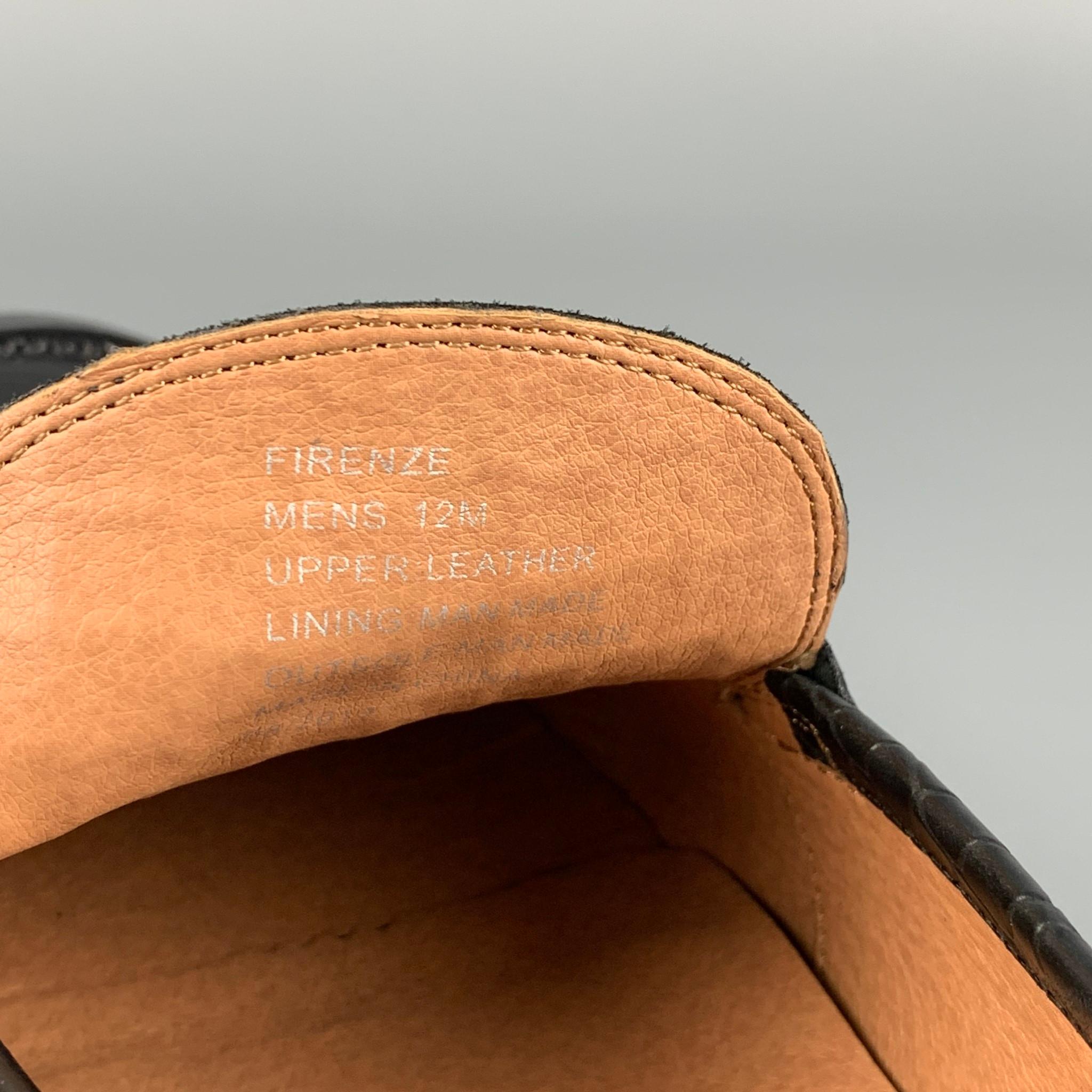 Men's SAKS FIFTH AVENUE Size 12 Black Embossed Leather Slip On Horsebit Loafers