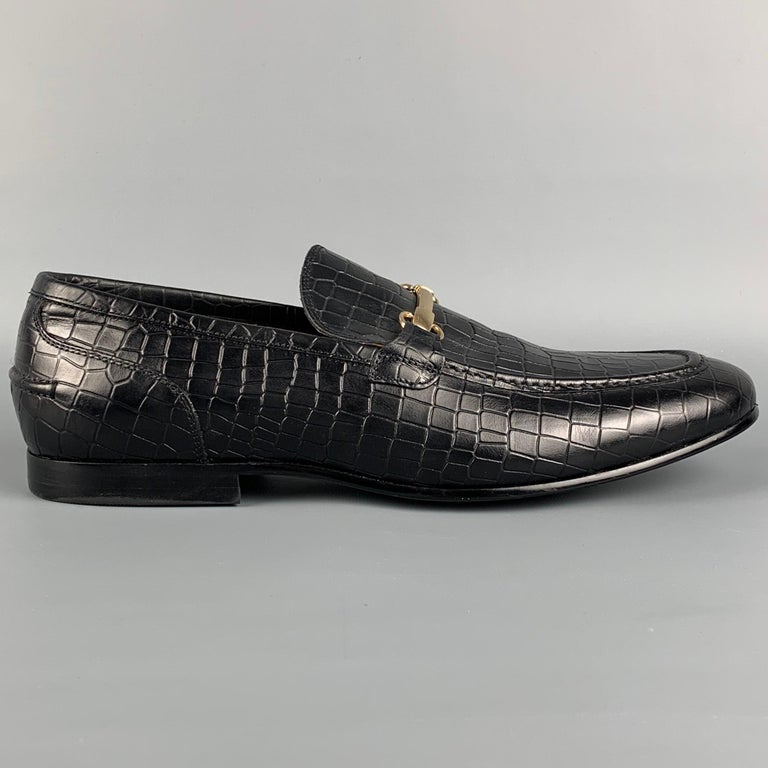 SAKS FIFTH AVENUE Size 12 Black Embossed Leather Slip On Horsebit