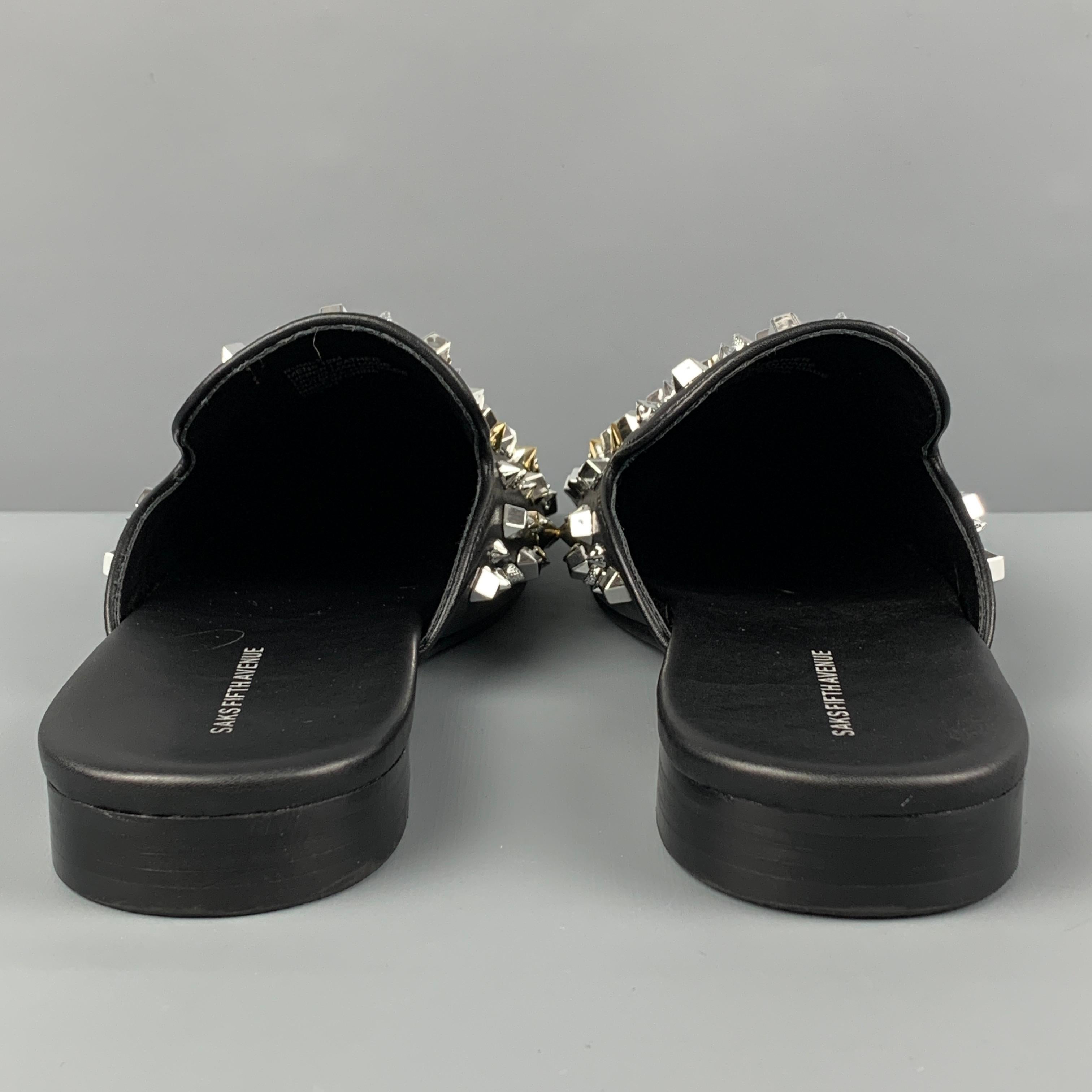 SAKS FIFTH AVENUE Size 12 Black Rumi Studded Mules In Excellent Condition In San Francisco, CA