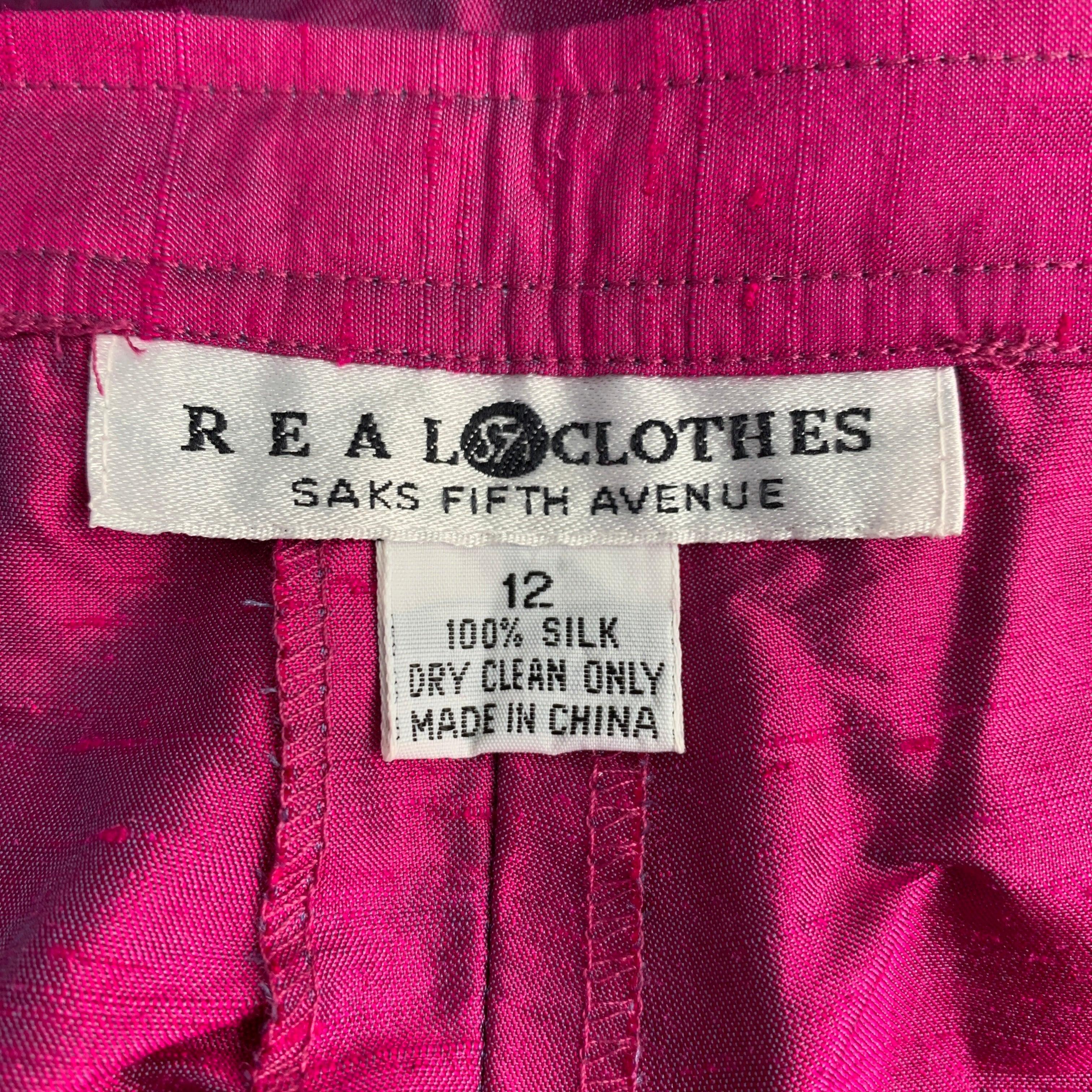 SAKS FIFTH AVENUE Talla 12 Pantalones de vestir de shantung de seda rosa fucsia Rosa en venta