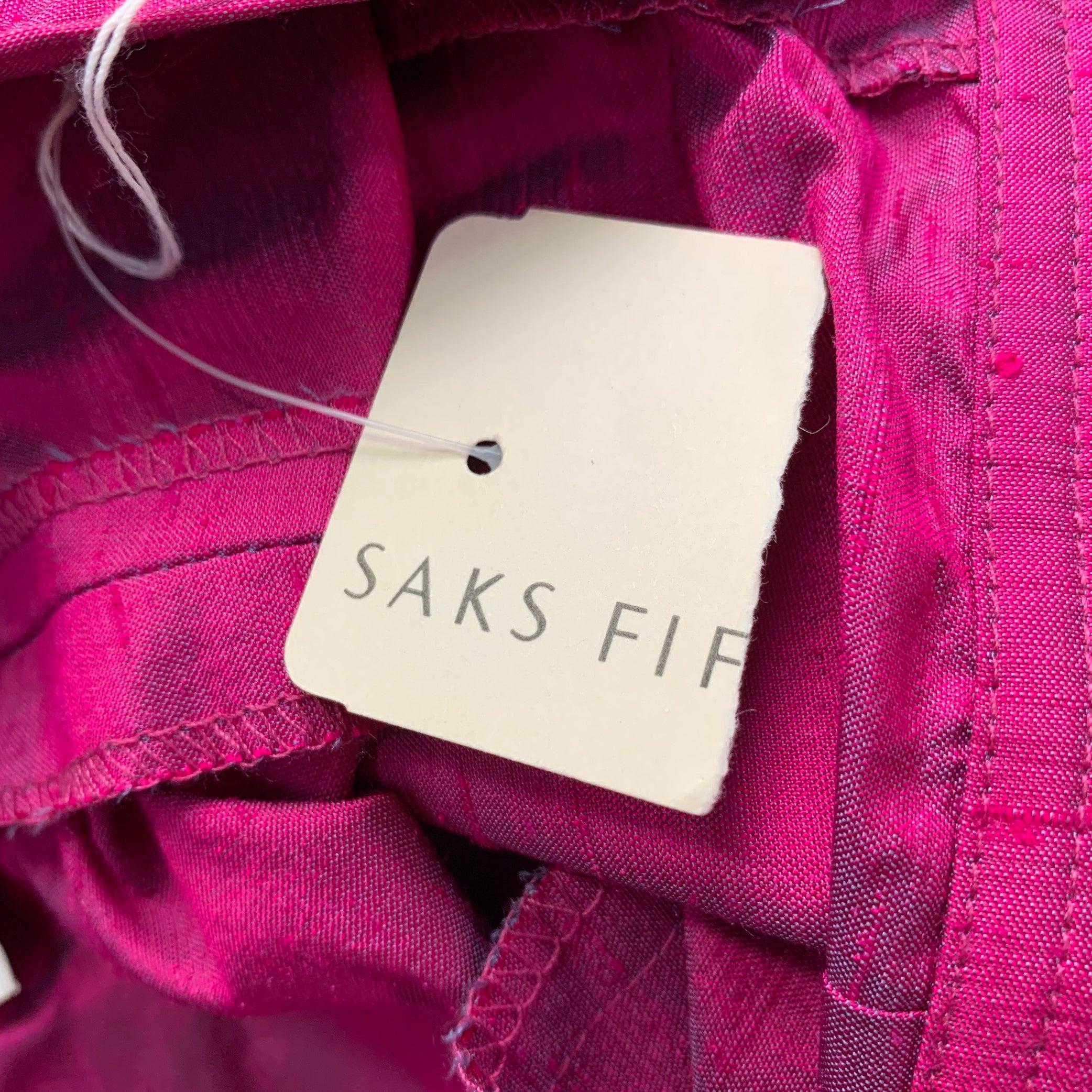SAKS FIFTH AVENUE Talla 12 Pantalones de vestir de shantung de seda rosa fucsia en venta 4