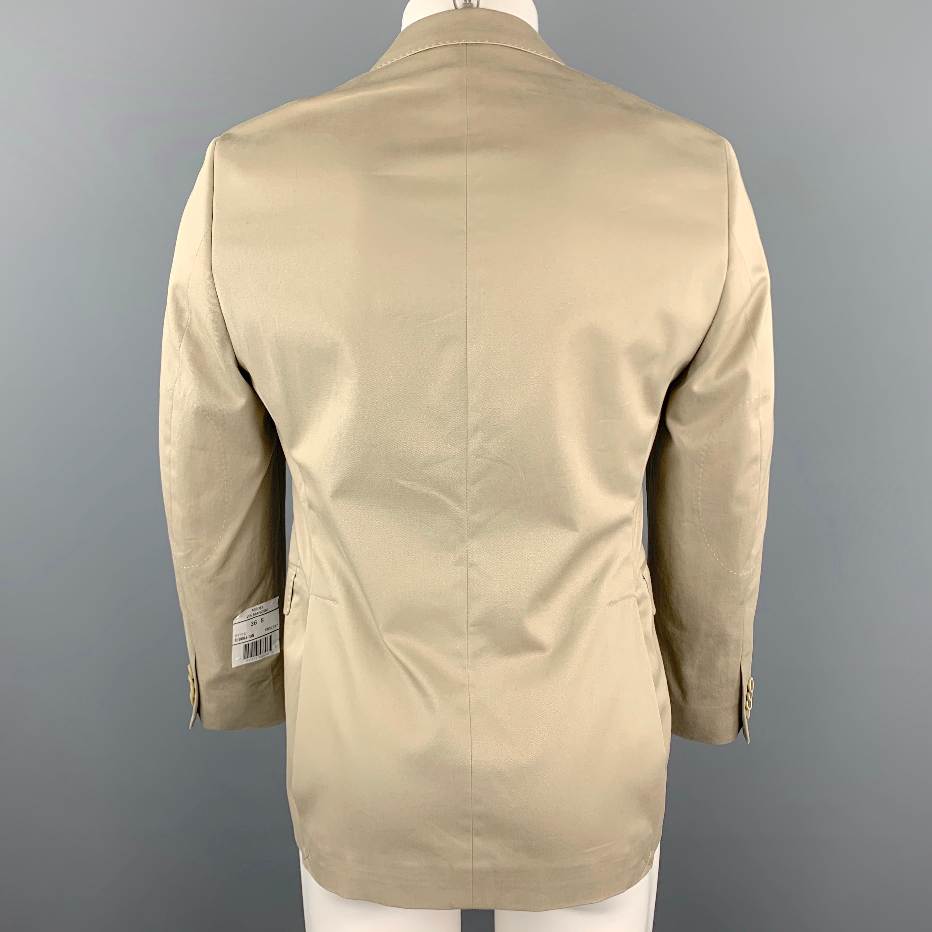 SAKS FIFTH AVENUE Size 36 Khaki Cotton Notch Lapel Sport Coat Jacket In New Condition In San Francisco, CA