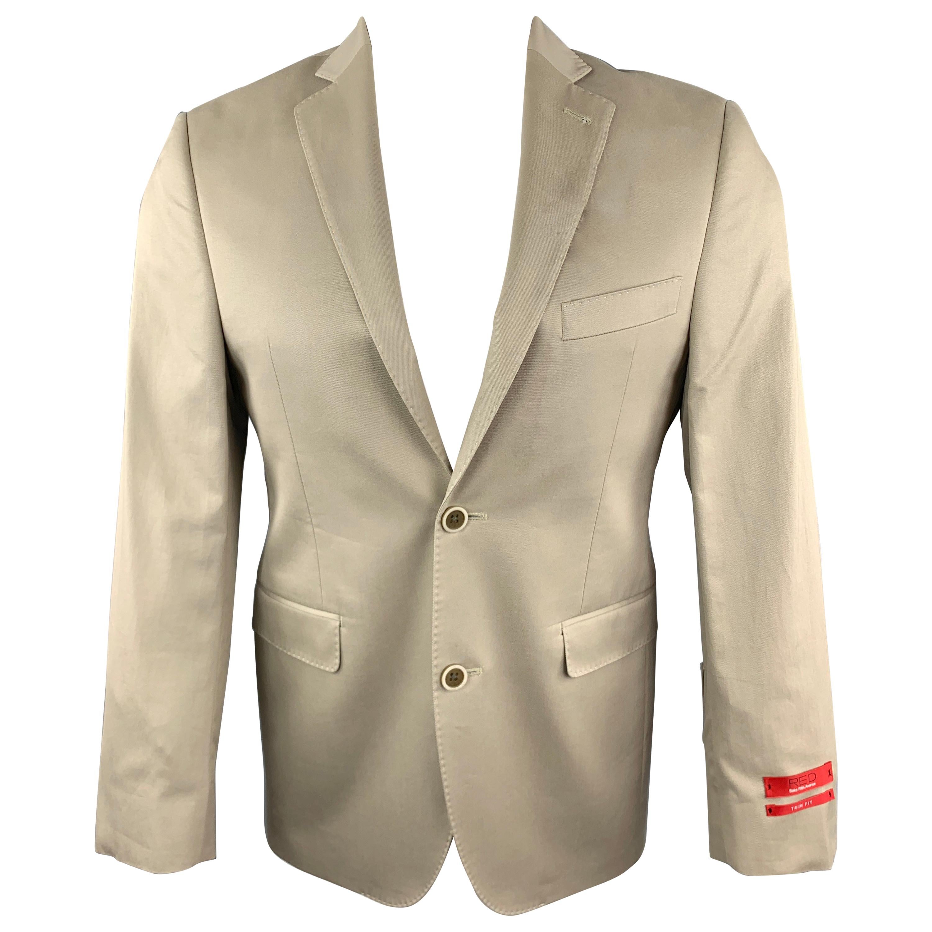 SAKS FIFTH AVENUE Size 36 Khaki Cotton Notch Lapel Sport Coat Jacket