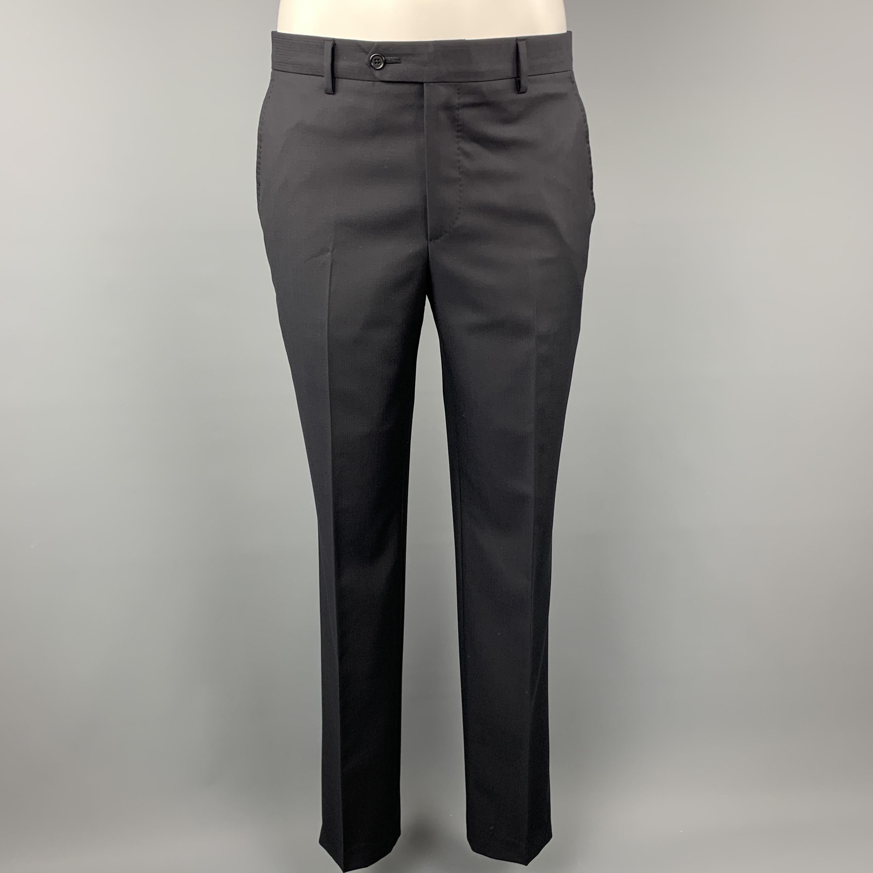SAKS FIFTH AVENUE Size 38 Black Textured Wool Notch Lapel Suit 2