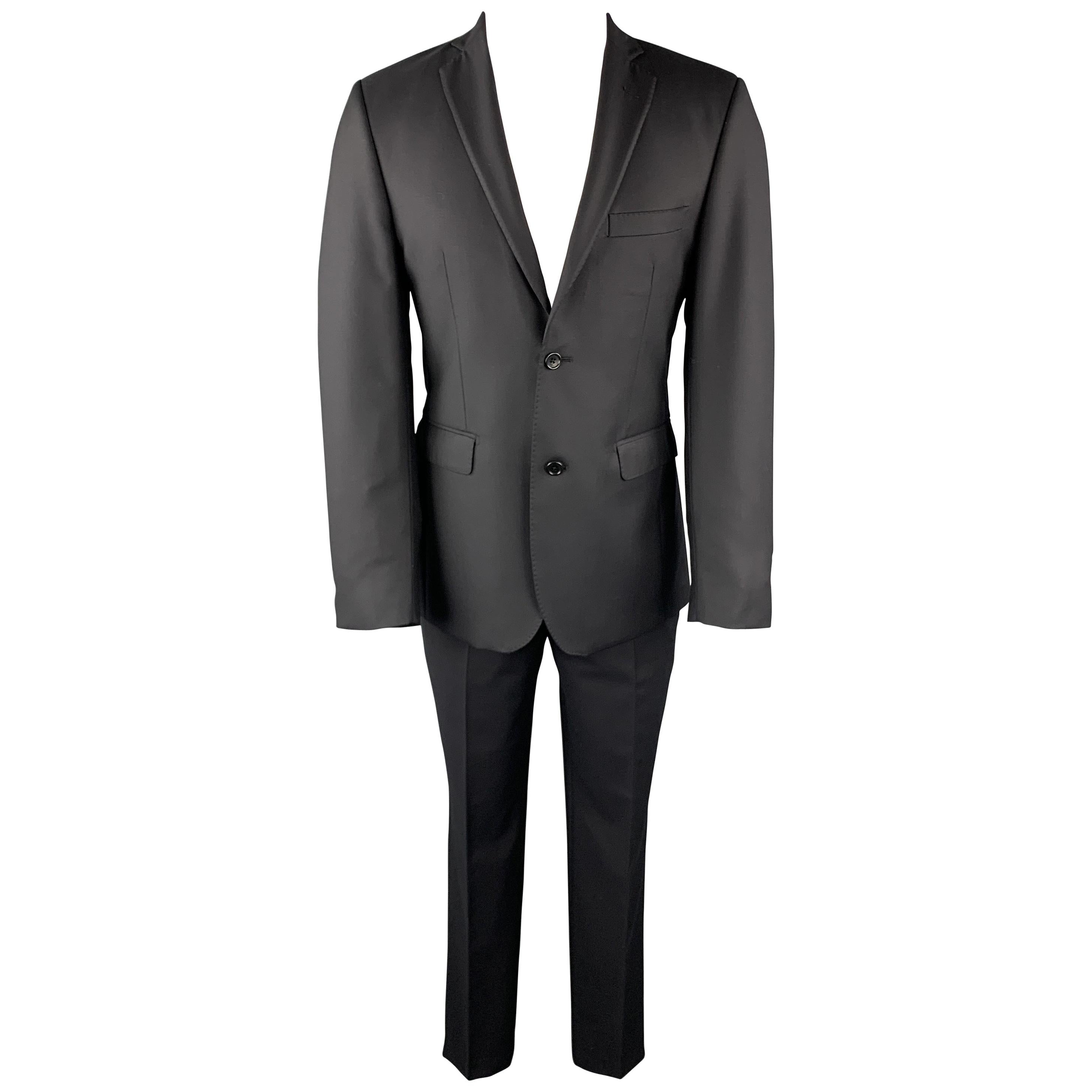 SAKS FIFTH AVENUE Size 38 Black Textured Wool Notch Lapel Suit
