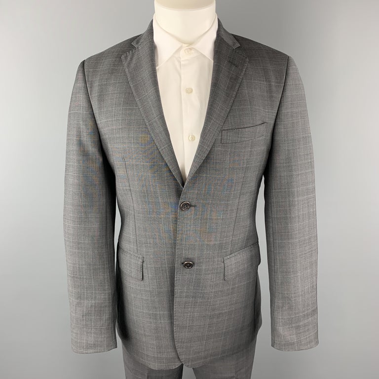 SAKS FIFTH AVENUE Size 38 Dark Gray Plaid Zegna Wool Notch Lapel Suit ...