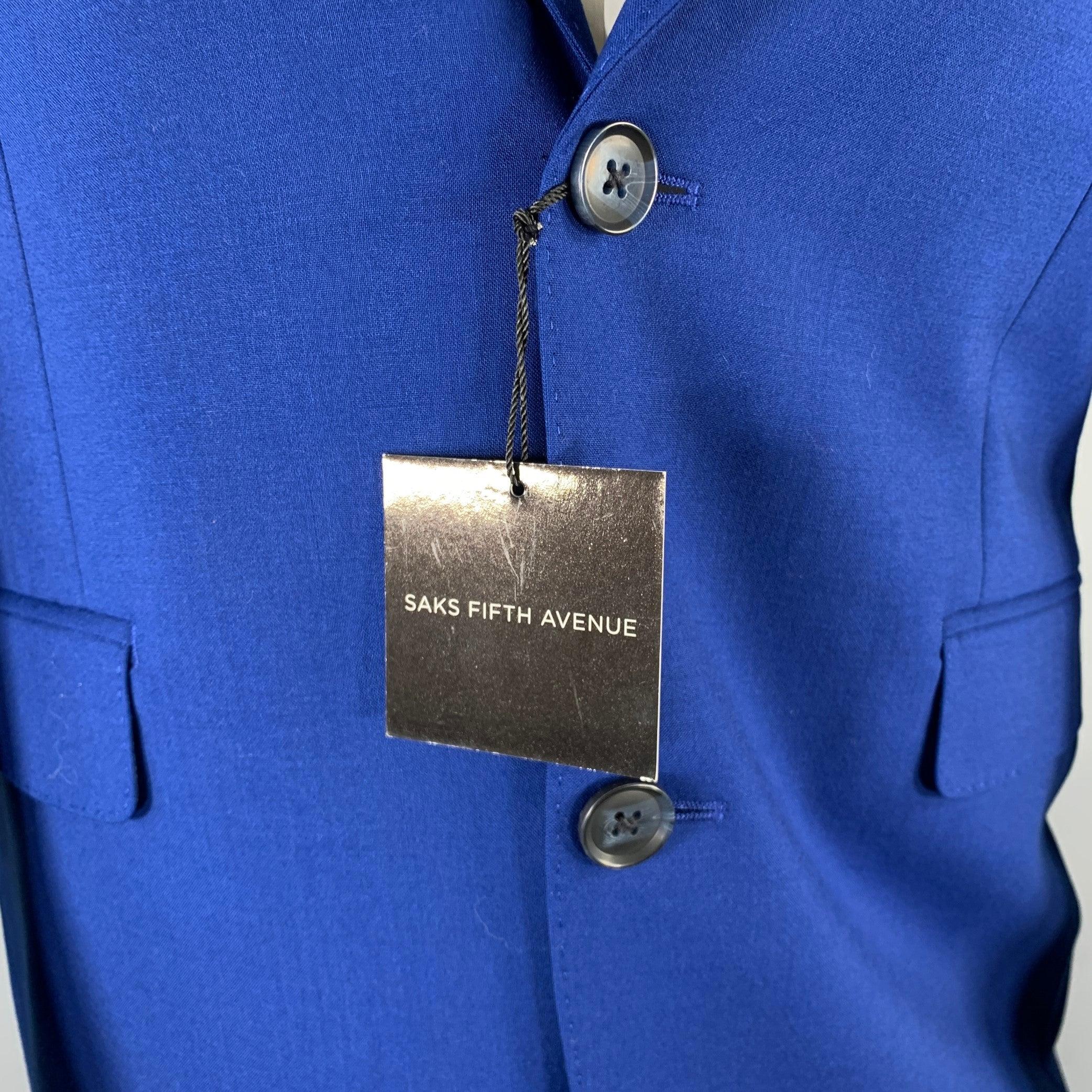 SAKS FIFTH AVENUE Size 38 Royal Blue Wool Notch Lapel Suit In Excellent Condition In San Francisco, CA