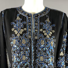 SAKS FIFTH AVENUE Size 4 Navy Blue Polyester Geometric Long Sleeve Dress Top