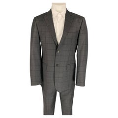 Used SAKS FIFTH AVENUE Size 40 Charcoal & Grey Window Pane Wool / Silk Suit
