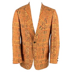 SAKS FIFTH AVENUE Size 40 Gold & Red Print Wool Blend Sport Coat