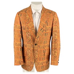 SAKS FIFTH AVENUE Size 40 Gold & Red Print Wool Blend Sport Coat