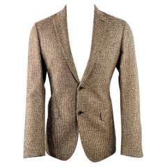 SAKS FIFTH AVENUE Size 40 Khaki Brown Houndstooth Wool Blend Sport Coat