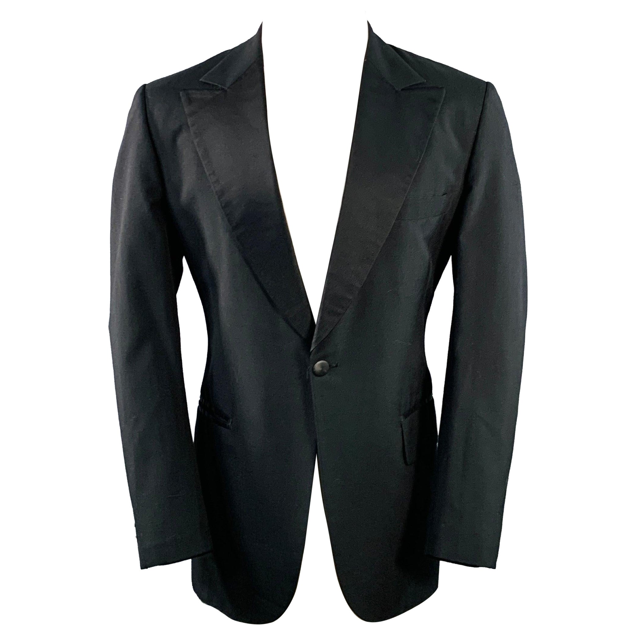 SAKS FIFTH AVENUE Size 40 Long Black Wool Peak Lapel Tuxedo