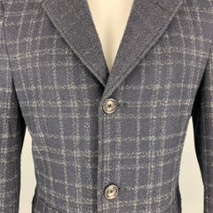 SAKS FIFTH AVENUE Size 40 Navy Grey Plaid Wool Blend Coat