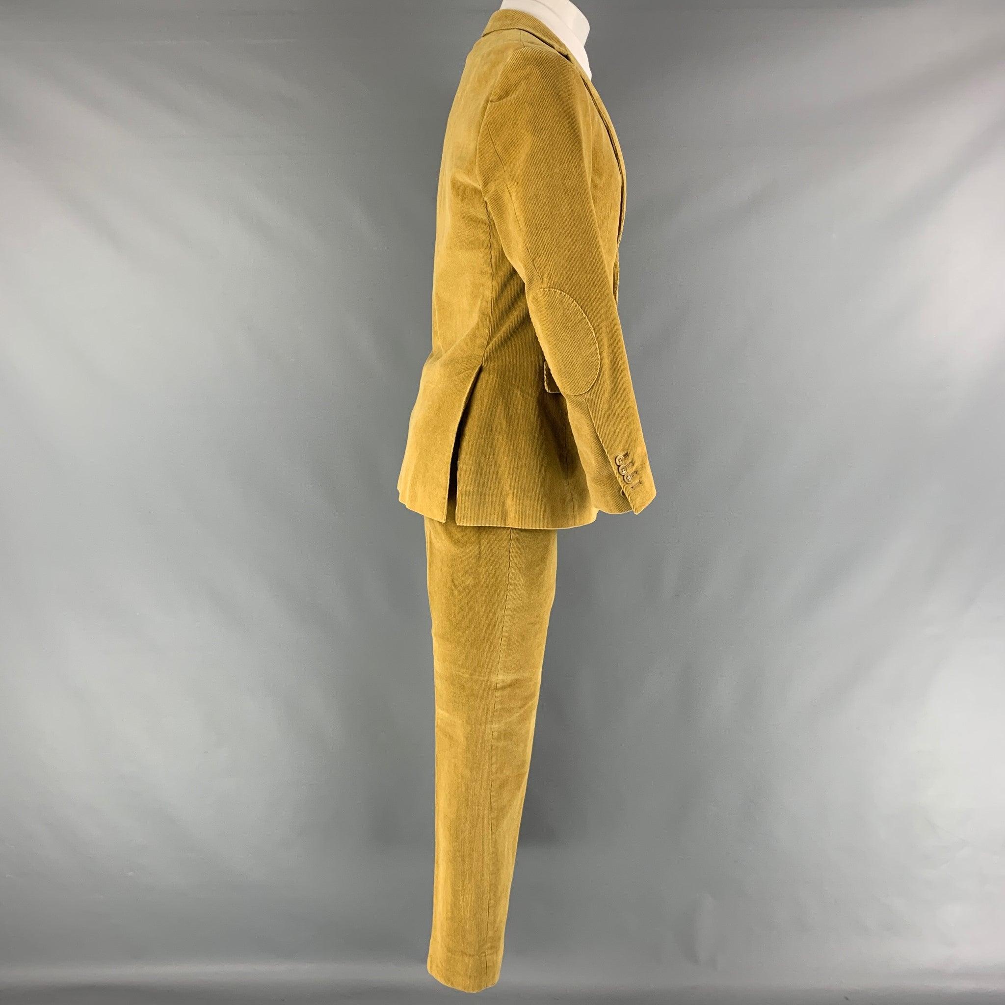 SAKS FIFTH AVENUE Size 40 Yellow Corduroy Notch Lapel Suit In Excellent Condition For Sale In San Francisco, CA