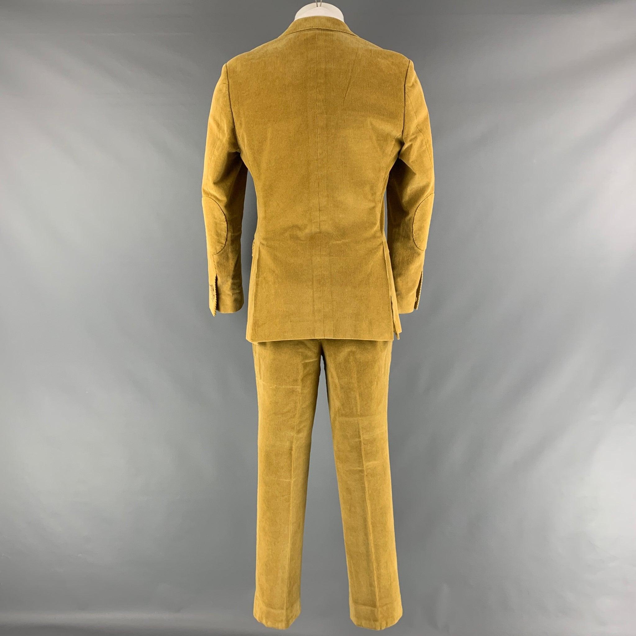 Men's SAKS FIFTH AVENUE Size 40 Yellow Corduroy Notch Lapel Suit For Sale