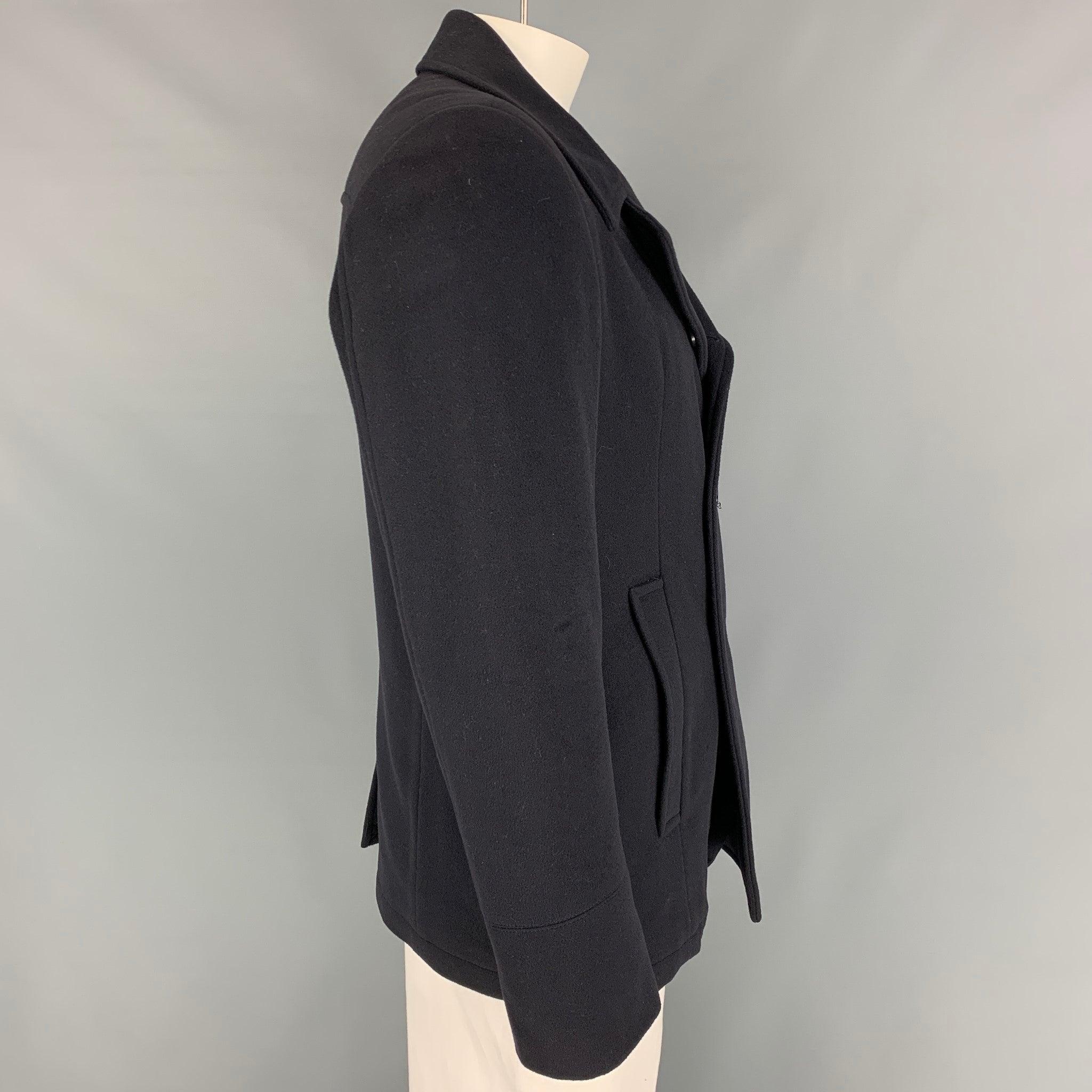 SAKS FIFTH AVENUE Size 42 Navy Cashmere Blend Double Breasted Peacoat In Good Condition For Sale In San Francisco, CA
