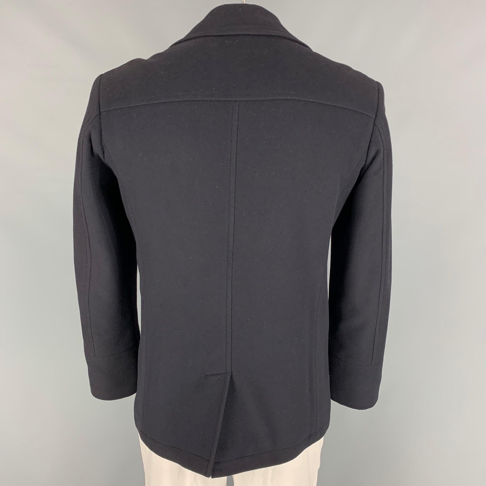 Men's SAKS FIFTH AVENUE Size 42 Navy Cashmere Blend Double Breasted Peacoat For Sale
