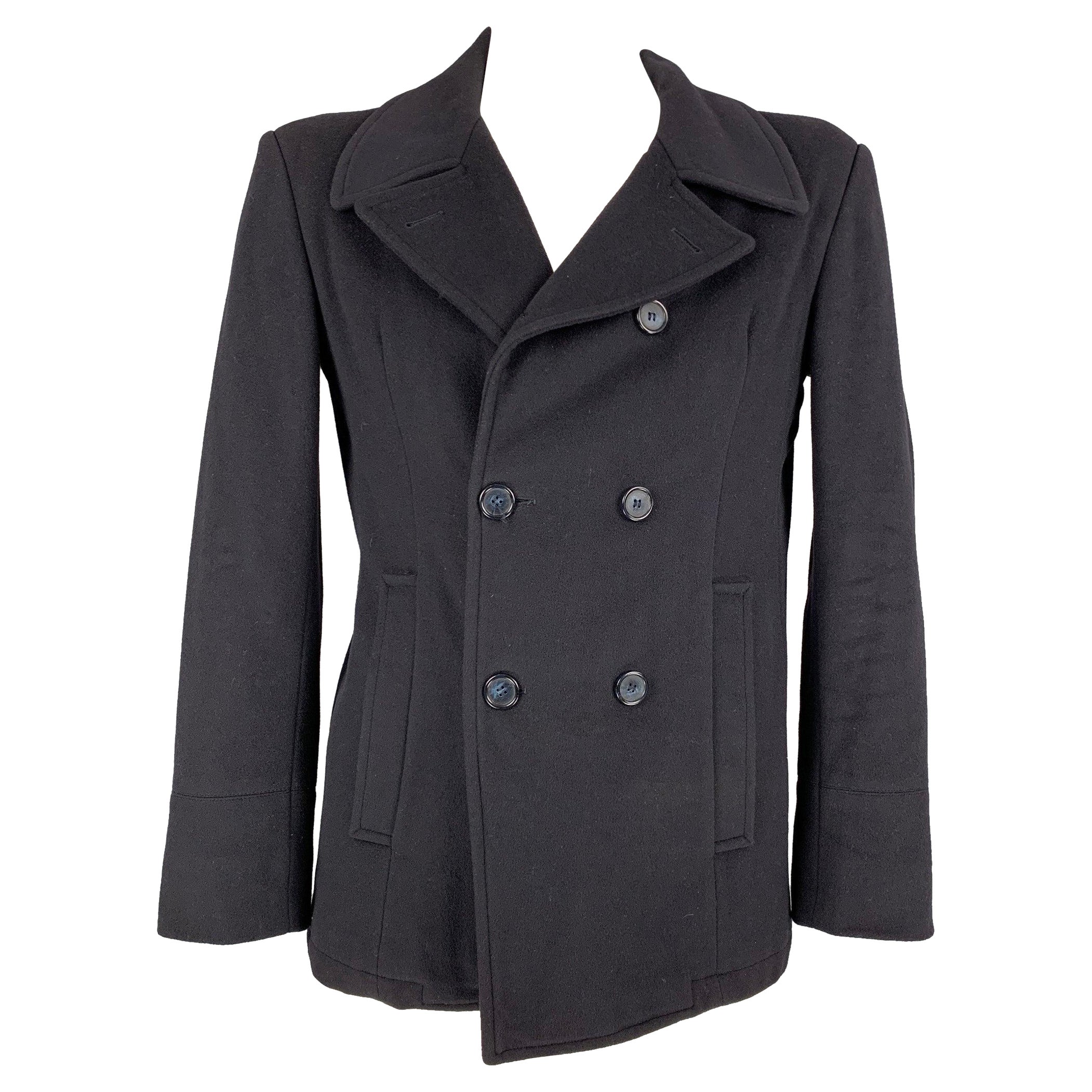 Saks Fifth Avenue Taglia 42 Cappotto doppio petto in misto cachemire blu scuro