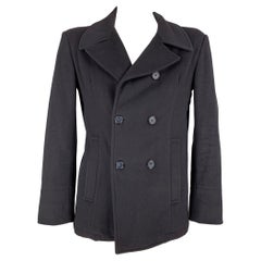 Saks Fifth Avenue Taglia 42 Cappotto doppio petto in misto cachemire blu scuro