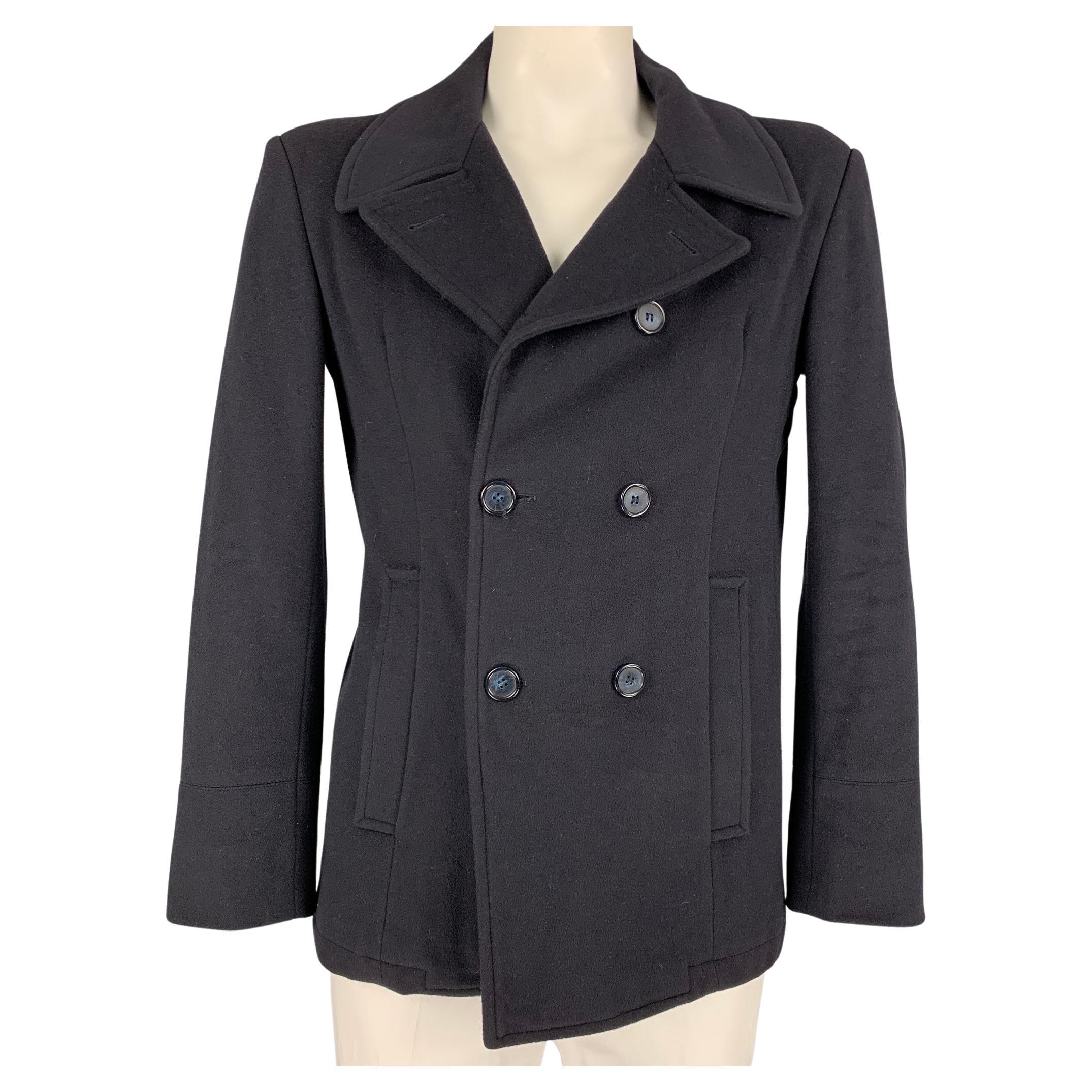 SAKS FIFTH AVENUE Size 42 Navy Cashmere Blend Double Breasted Peacoat