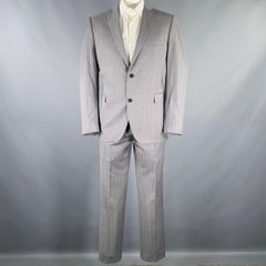 SAKS FIFTH AVENUE Size 44 Grey Blue Stripe Wool Silk Notch Lapel Suit