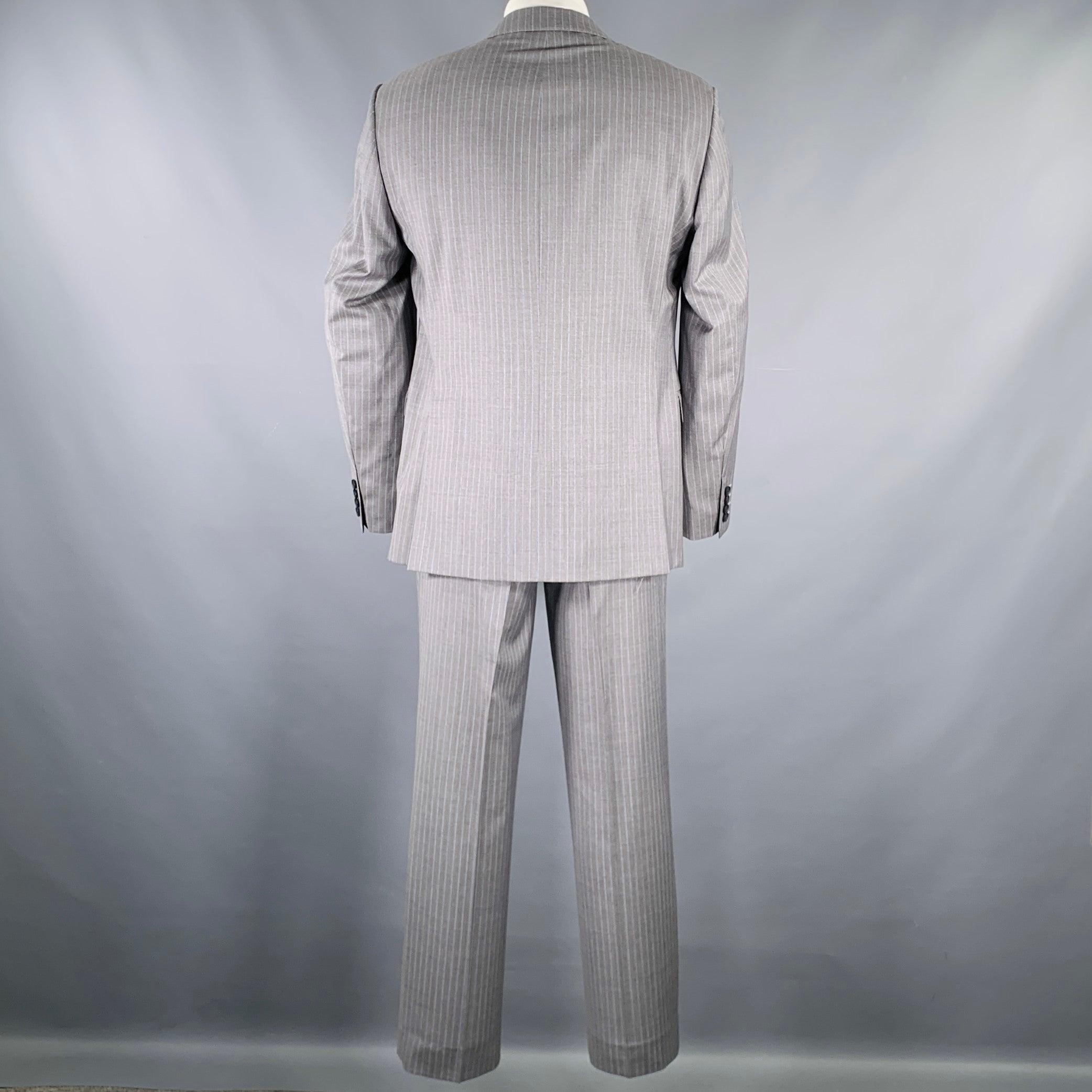 SAKS FIFTH AVENUE Size 40 Charcoal & Grey Window Pane Wool / Silk Suit main image 1