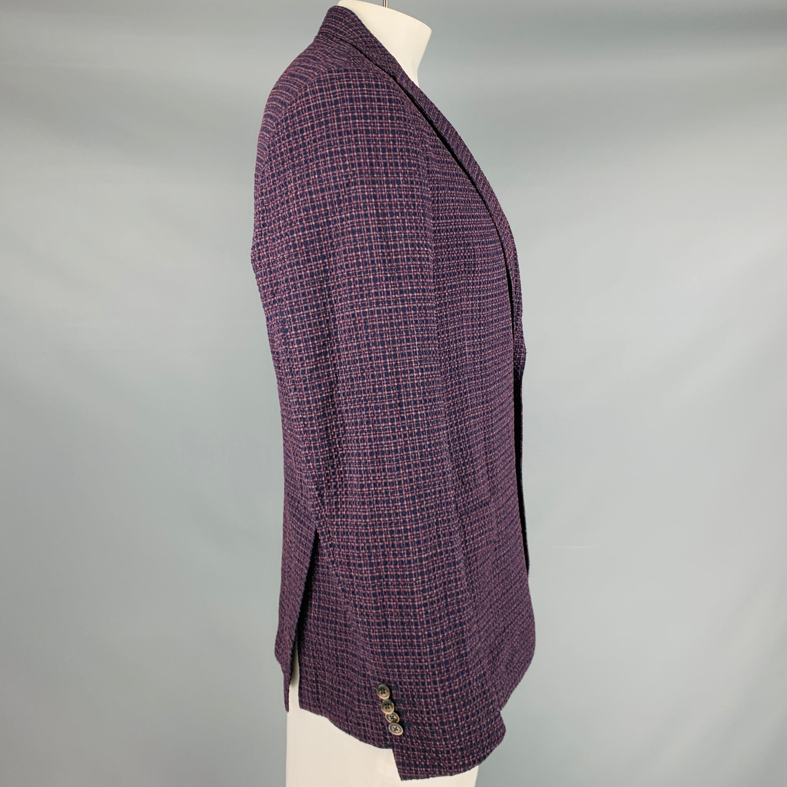 SAKS FIFTH AVENUE Size 44 Purple Navy Plaid Wool Blend Sport Coat In Excellent Condition In San Francisco, CA