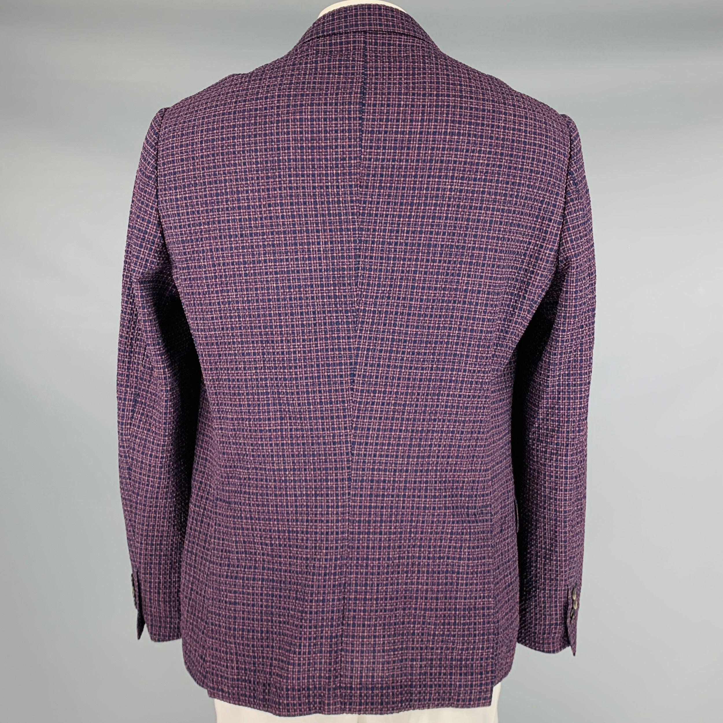 Men's SAKS FIFTH AVENUE Size 44 Purple Navy Plaid Wool Blend Sport Coat