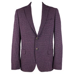 SAKS FIFTH AVENUE Size 44 Purple Navy Plaid Wool Blend Sport Coat