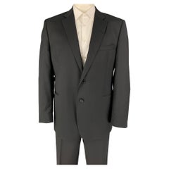 SAKS FIFTH AVENUE Size 46 Black Wool Silk Notch Lapel Suit