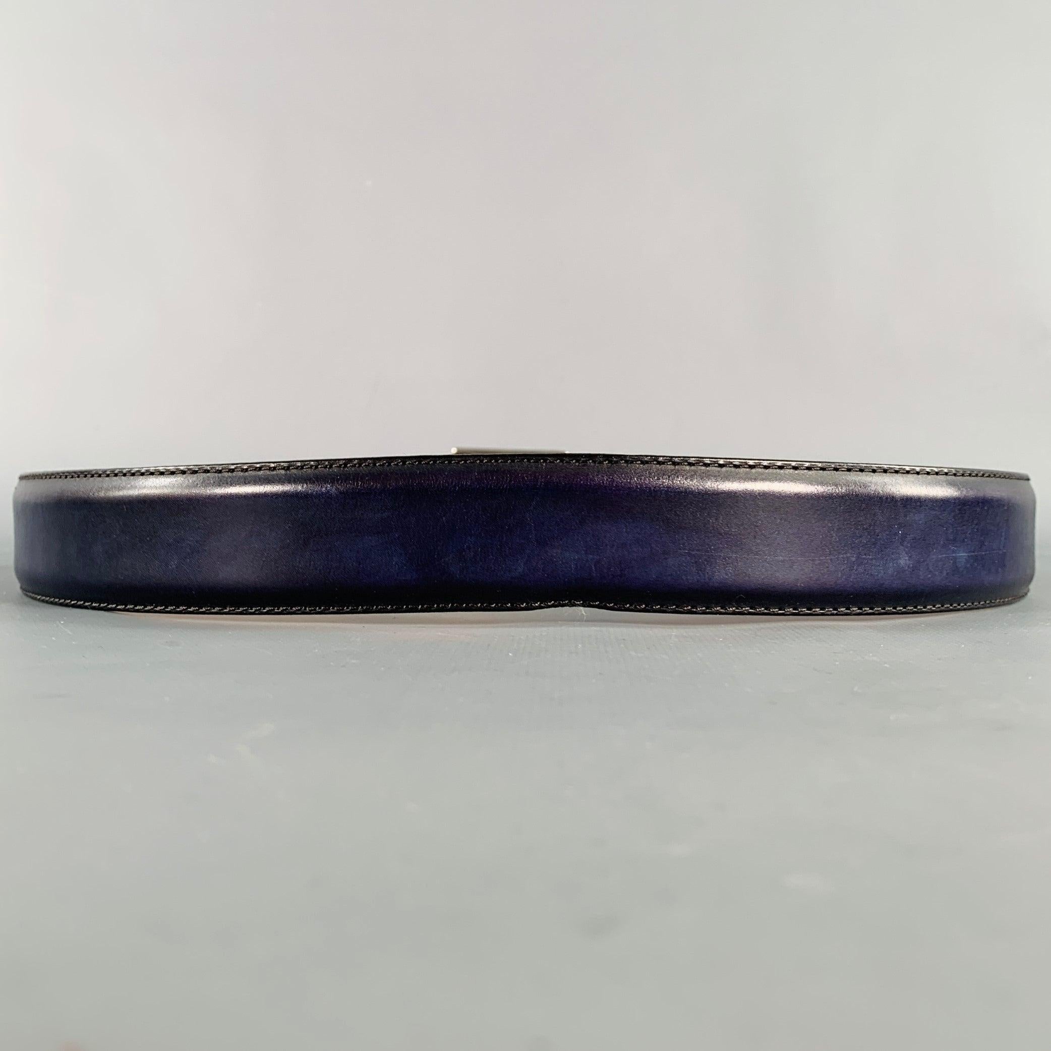 Brown SAKS FIFTH AVENUE Size 46 Navy Tan Two Tone Leather Belt