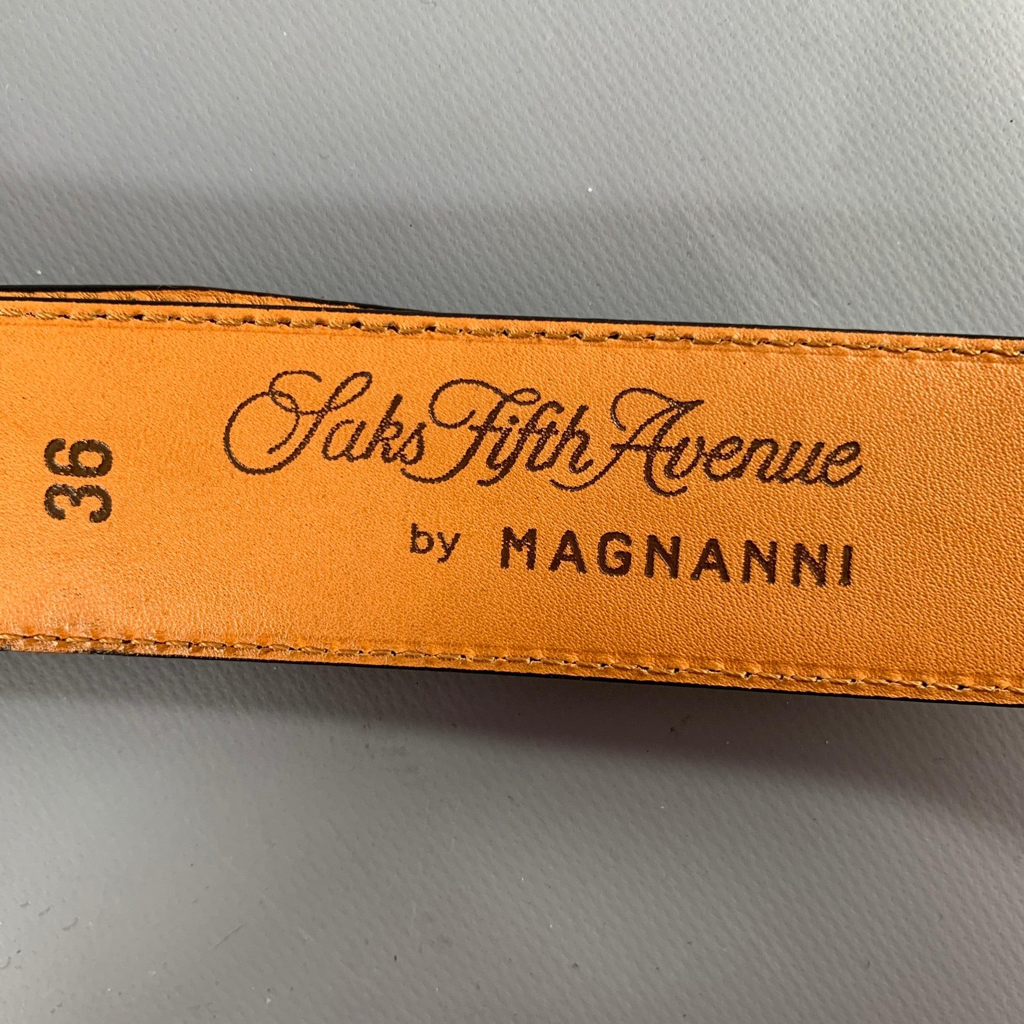 Men's SAKS FIFTH AVENUE Size 46 Navy Tan Two Tone Leather Belt