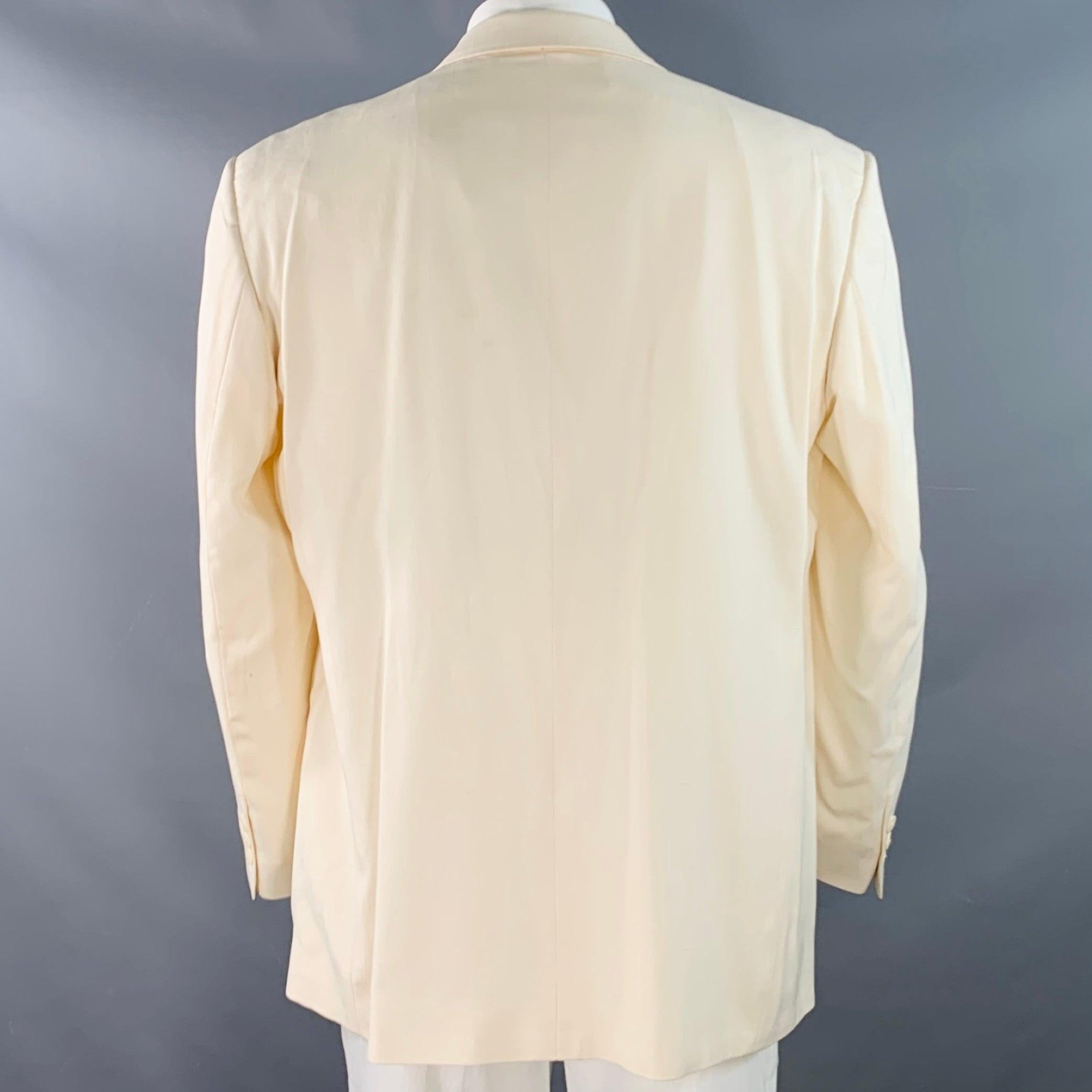 Men's SAKS FIFTH AVENUE Size 48 Cream Silk Double Breasted Single Button Sport Coat For Sale