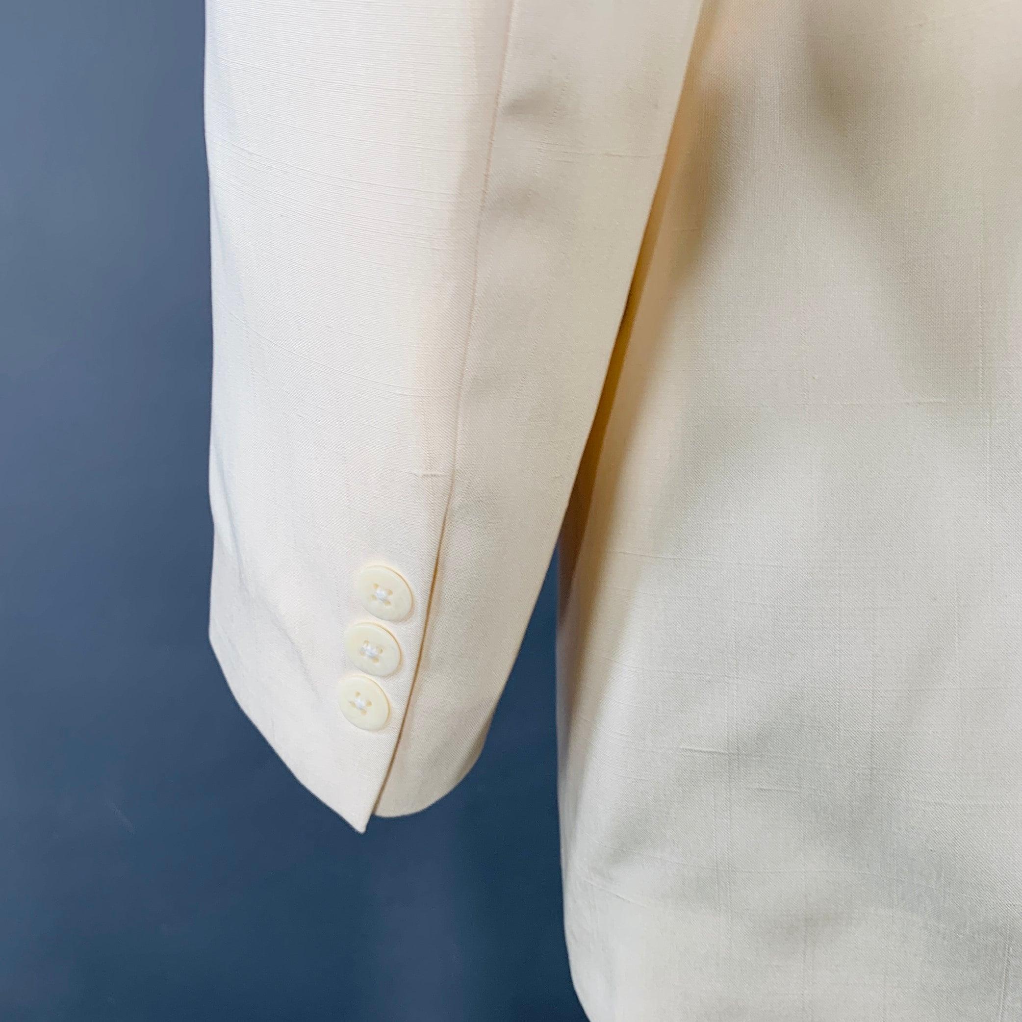 SAKS FIFTH AVENUE Size 48 Cream Silk Double Breasted Single Button Sport Coat For Sale 1