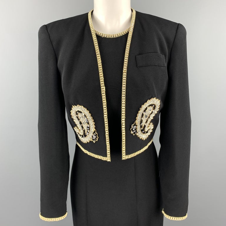 SAKS FIFTH AVENUE Size 6 Black Rhinestone Trim Gown and Cropped Jacket ...