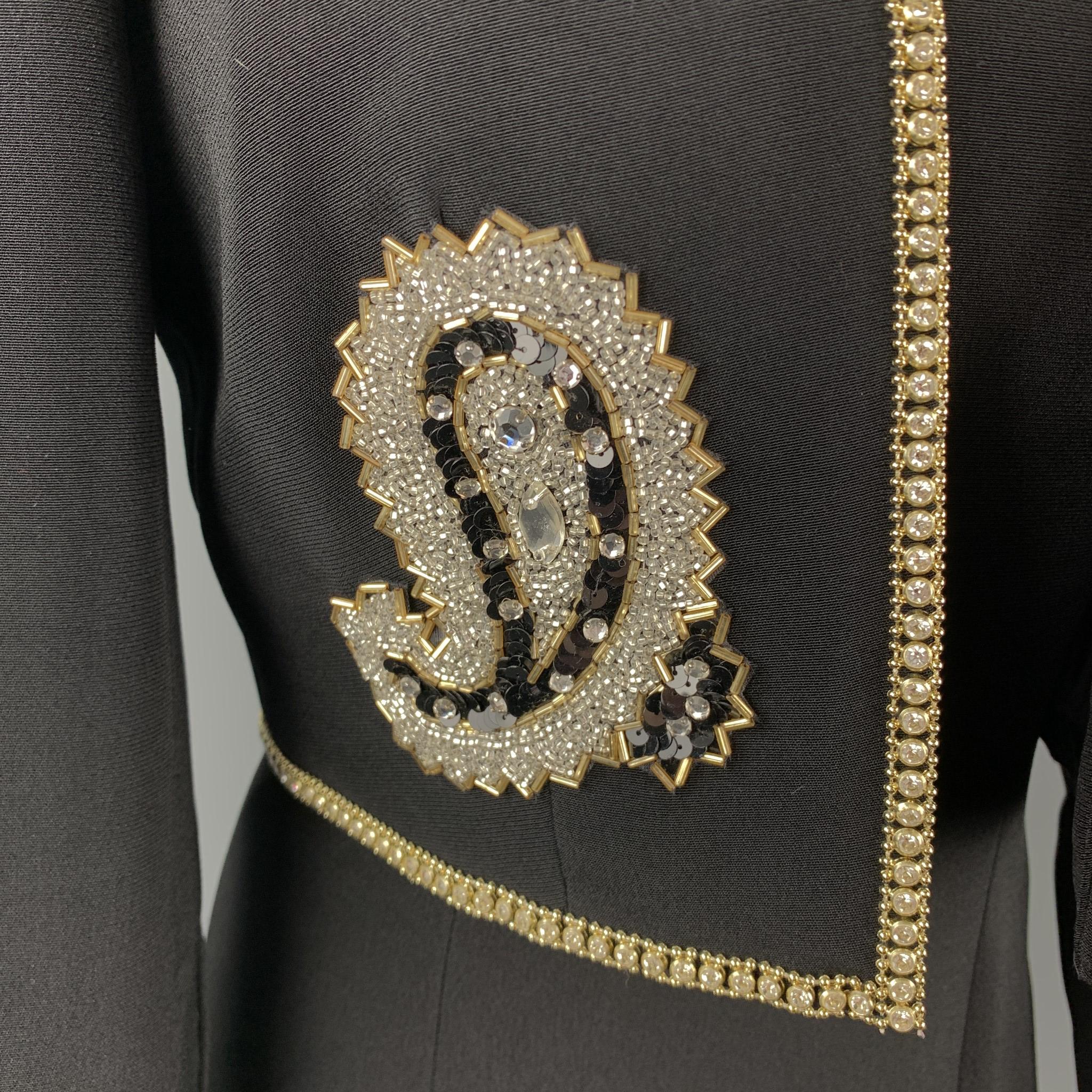 SAKS FIFTH AVENUE Size 6 Black Rhinestone Trim Gown & Cropped Jacket Ensemble 3